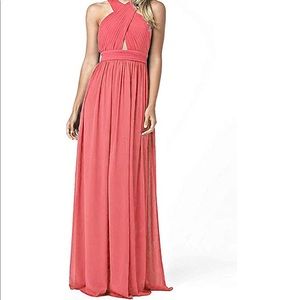 Halter Chiffon Coral Bridesmaid Dress